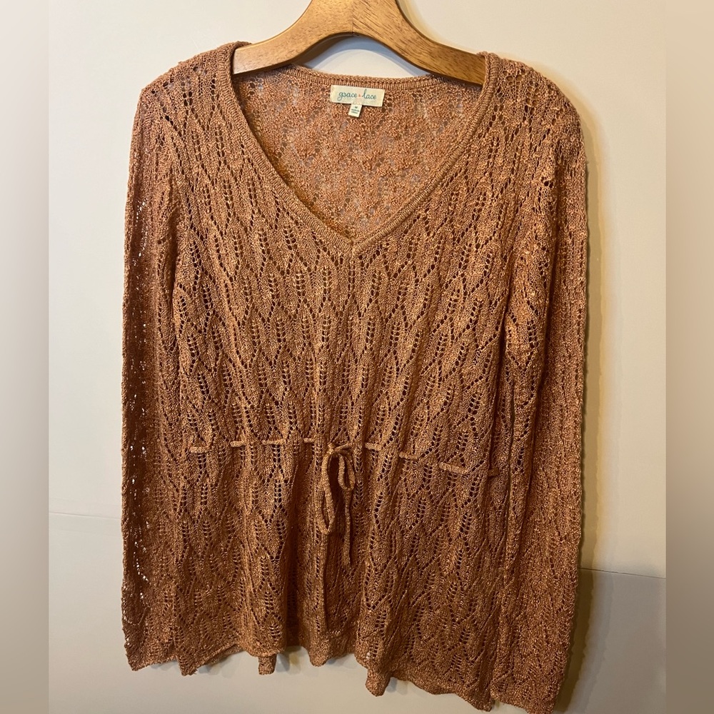 Women’s Grace and Lace pink crochet sweater Medium